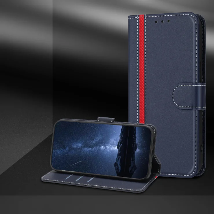 For Honor Magic6 Pro 5G Phone Cases Wallet Stand Color Splicing Leather Cover with Magnetic Clasp - Blue