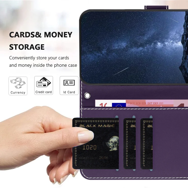 For Samsung Galaxy S23 FE Phone Cases Wallet Stand Color Splicing Leather Cover with Magnetic Clasp - Purple