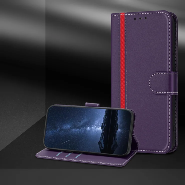For Samsung Galaxy S23 Ultra Phone Cases Wallet Stand Color Splicing Leather Cover with Magnetic Clasp - Purple