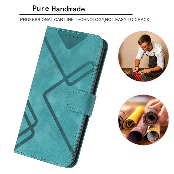 For Motorola Edge 50s Pro 5G Wallet Case Line Imprinted PU Leather Phone Cover with Strap - Light Blue