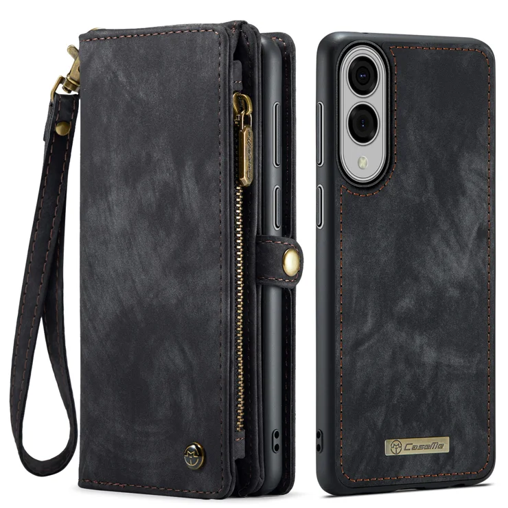 For Samsung Galaxy S25 Edge Phone Cases CASEME Leather Cover with Detachable Wallet and Strap - Black