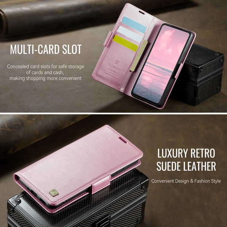 For Xiaomi Poco C65 4G / Xiaomi Redmi 13C 4G Case AUTSPACE A11 RFID Blocking Retro Leather Cell Phone Wallet Cover - Pink