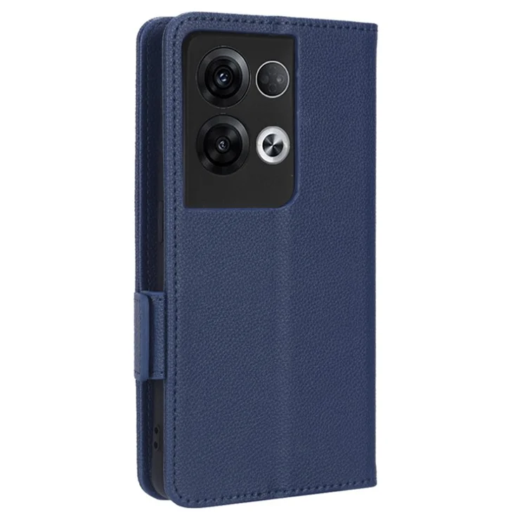 For Oppo Reno8 Pro+ 5G (Global Version) / Reno8 Pro 5G (Global Version) Wallet Case Litchi Texture PU Leather Dual Magnetic Clasp Flip Stand Cover with Strap - Dark Blue