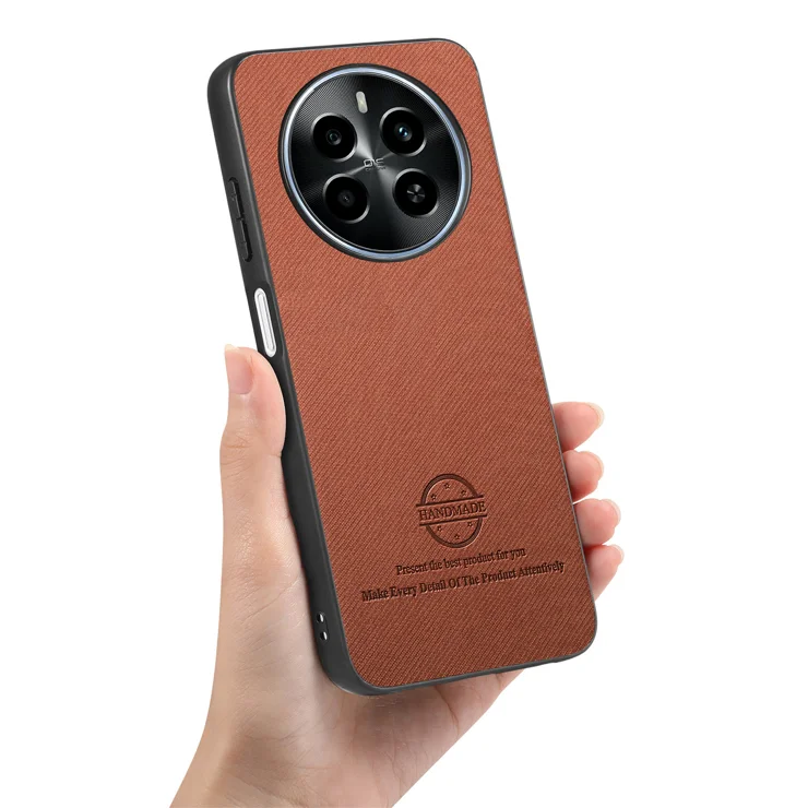 For Realme 13 4G Leather Phone Back Cover with Cloth Texture - Brown