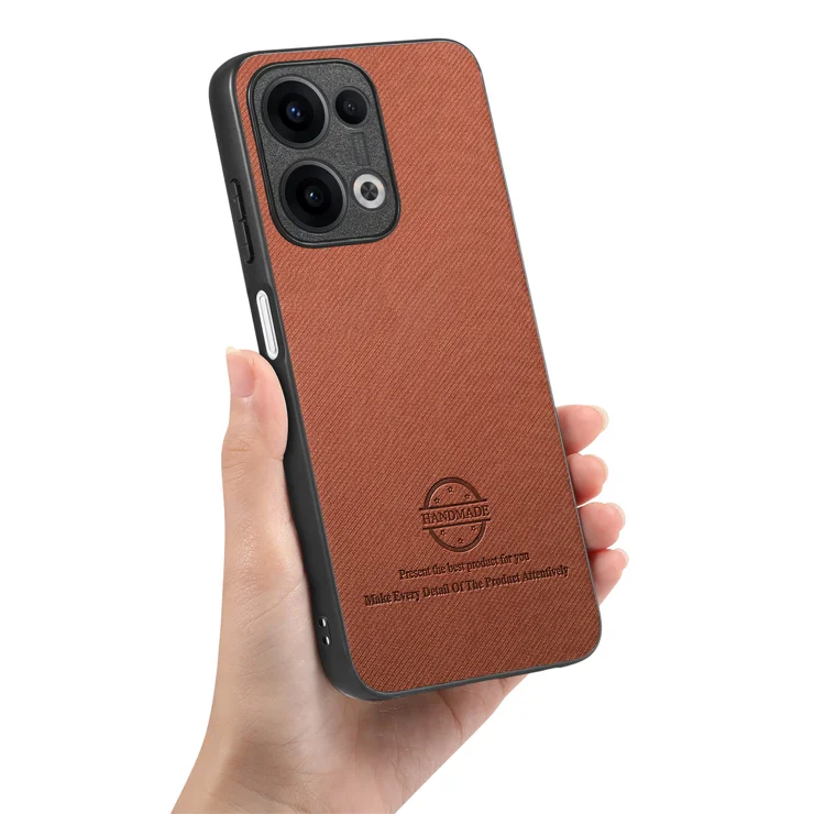 For Oppo Reno13 5G (Global) Leather Phone Back Cover with Cloth Texture - Brown