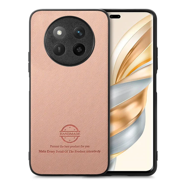 For Honor X60 Pro 5G / Honor X9c 5G Leather Phone Back Cover with Cloth Texture - Pink
