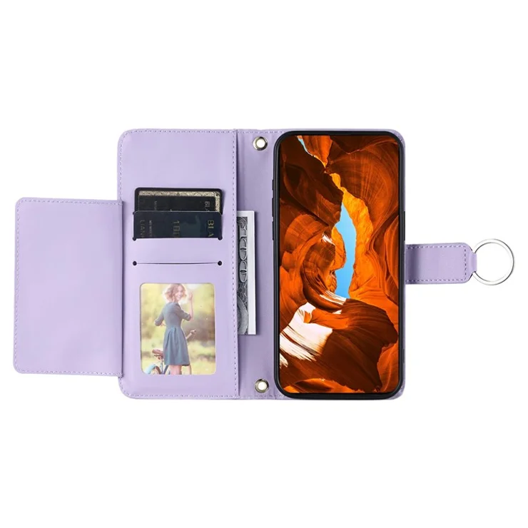 For iPhone 16e Crossbody Leather Case Ring Buckle Wallet Stand Rhombus Mobile Cover - Purple
