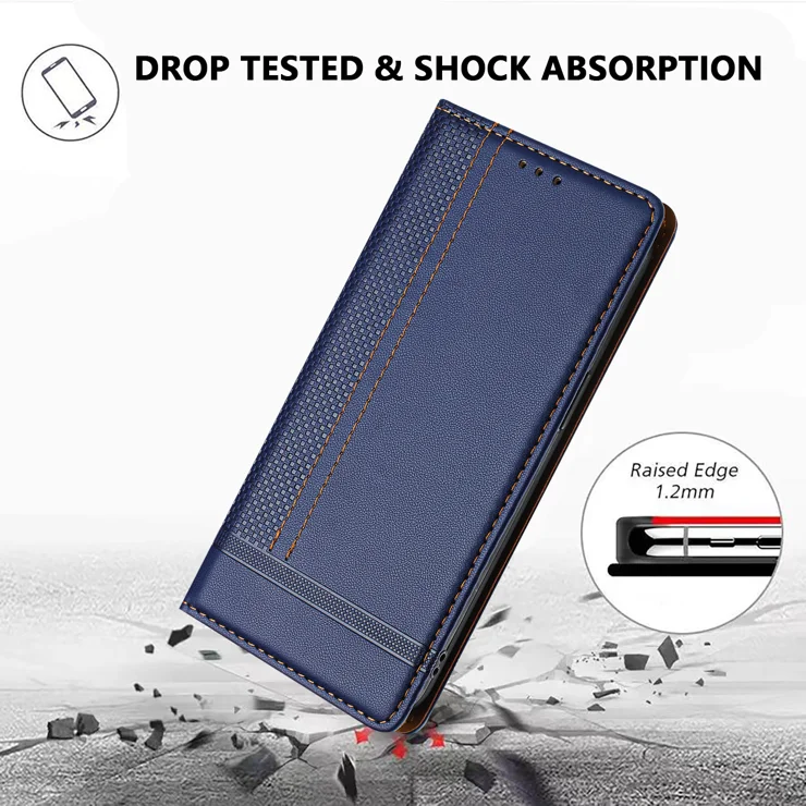 For Oppo Reno13 Pro 5G Case L-Shaped Grid Pattern Leather Stand Phone Cover with Card Slots - Blue