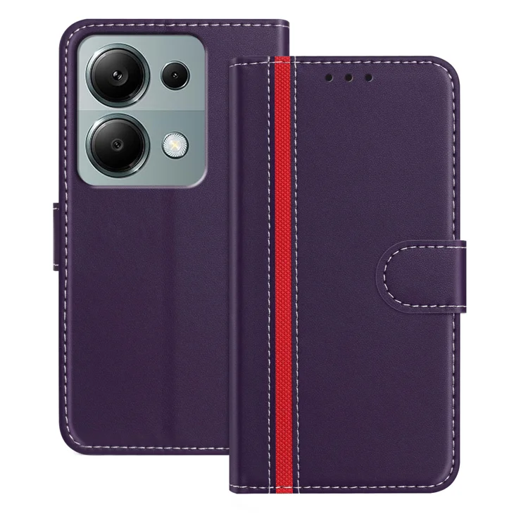 For Xiaomi Redmi Note 13 Pro 4G Phone Cases Wallet Stand Color Splicing Leather Cover with Magnetic Clasp - Purple