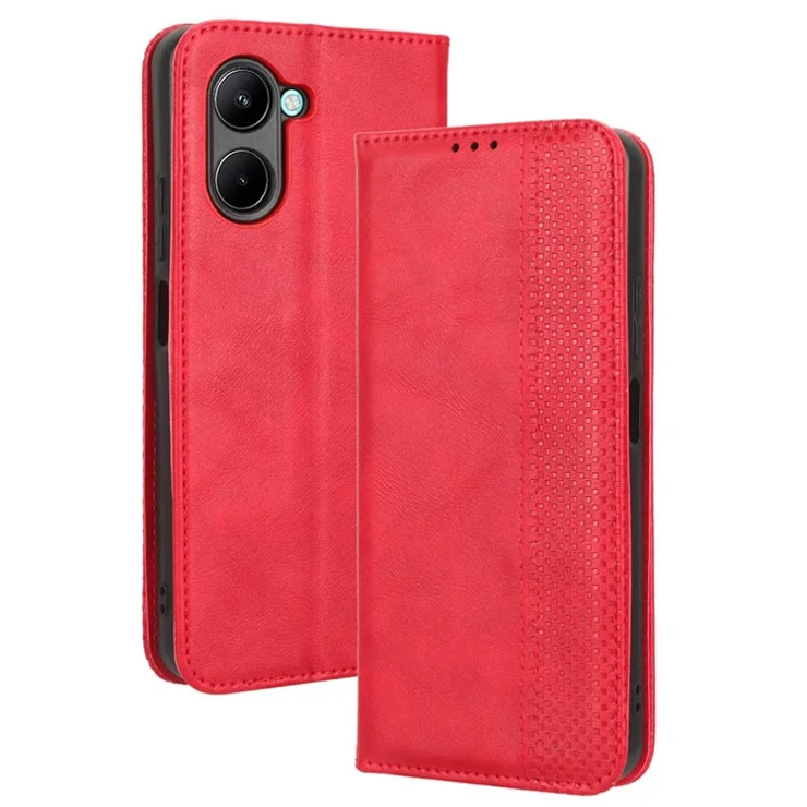 For Realme C33 4G Retro Texture PU Leather Flip Wallet Cover Stand Magnetic Auto Closing Imprinted Pattern Phone Case - Red