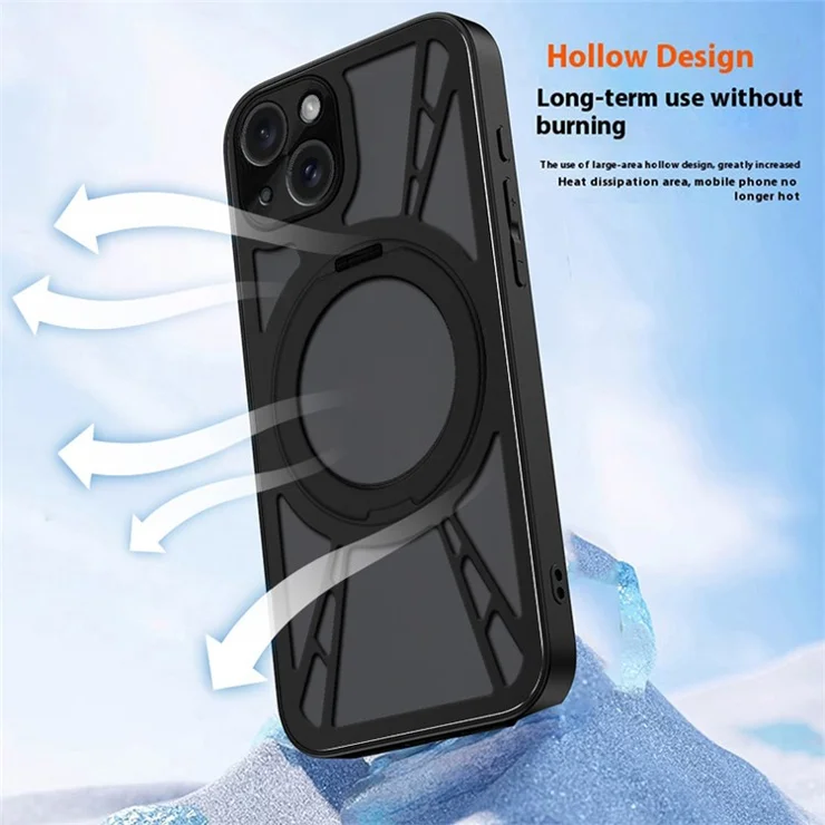 For iPhone 13 Case Magnetic Kickstand Hollow Heat Dissipation Silicone + PC + Metal Bumper Phone Cover - Silver