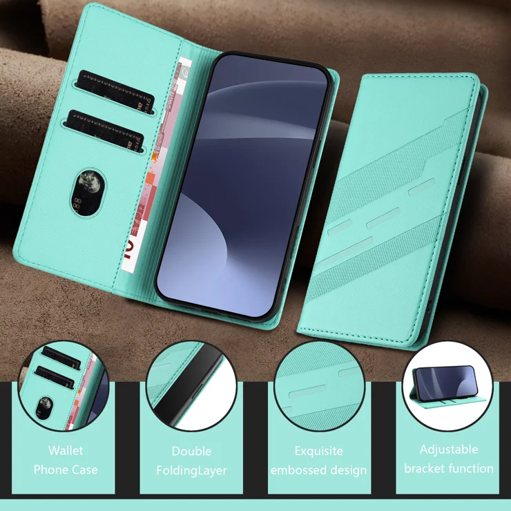 For Google Pixel 9 Phone Cases Punk Style Imprinted Wallet Stand Leather Cover - Mint Green