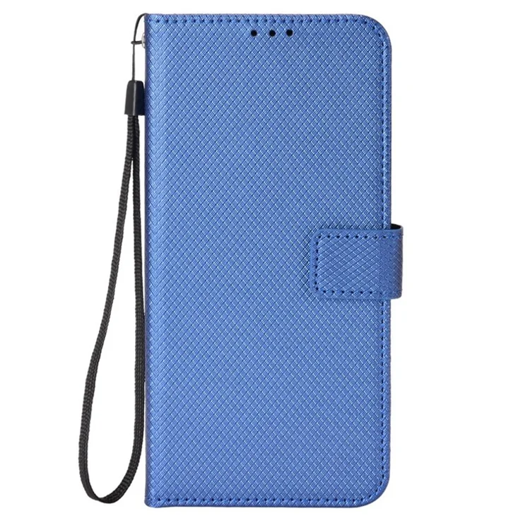For Realme C33 4G Diamond Texture PU Leather Flip Phone Case Wallet Stand Design Folio Cover with Strap - Blue