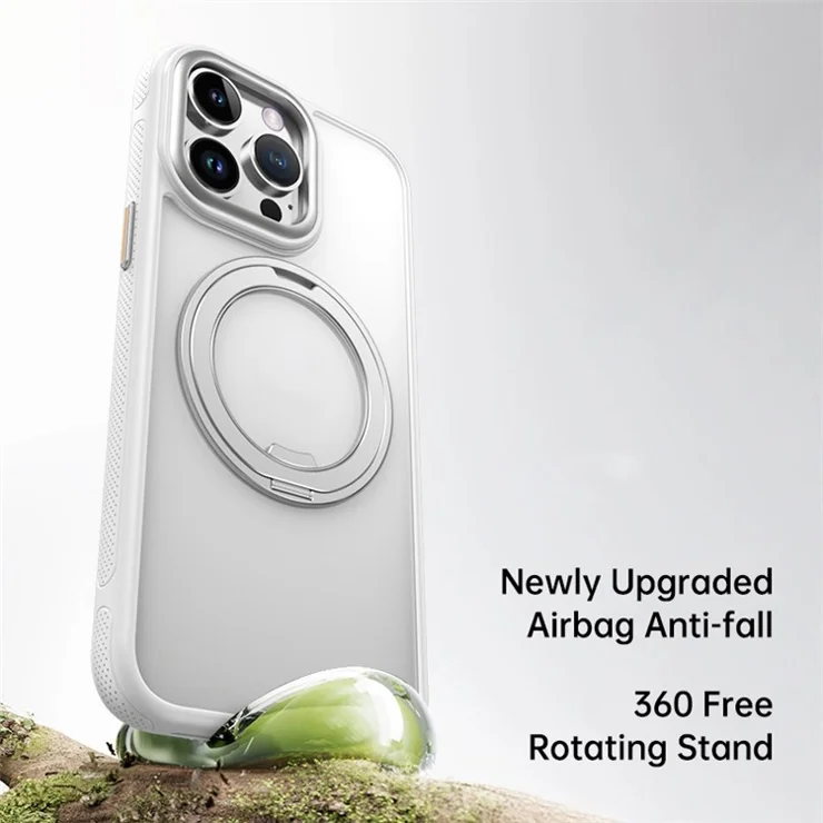 For iPhone 13 Pro Magnetic Case Rotating Gear Pivot Kickstand PC + TPU Phone Back Cover - Matte White
