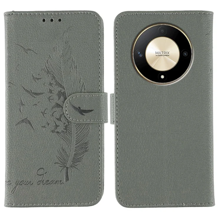 Phone Case For Honor Magic6 Lite 5G / X50 5G / X50 GT 5G / X50 Pro 5G / X9b 5G Feather Imprint PU Leather Wallet Cover - Grey