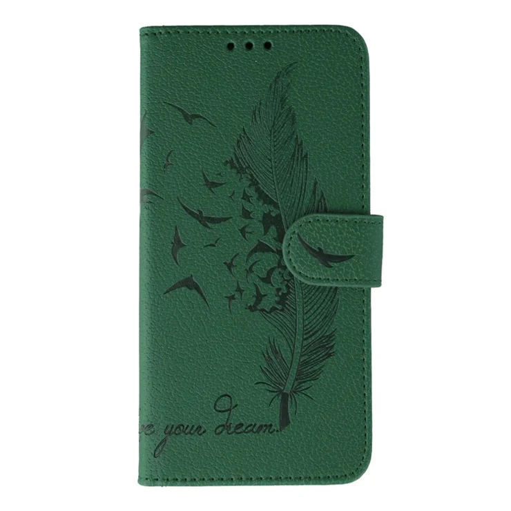 Phone Case For Honor Magic7 Lite 5G / X60 Pro 5G / X9c 5G Feather Imprint PU Leather Wallet Cover - Green