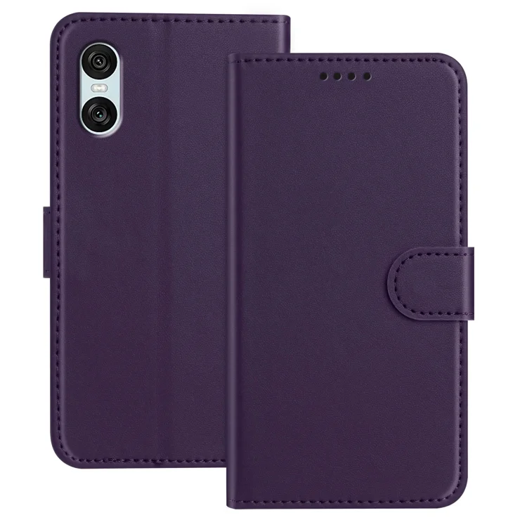 For Sony Xperia 10 VI Leather Case Wallet Stand Solid Color Anti Drop Phone Cover - Purple