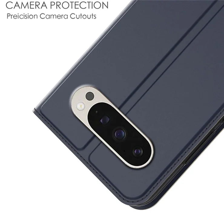 For Google Pixel 10 Pro XL / 9 Pro XL Case PU Leather Phone Cover with Card Holder Stand - Blue
