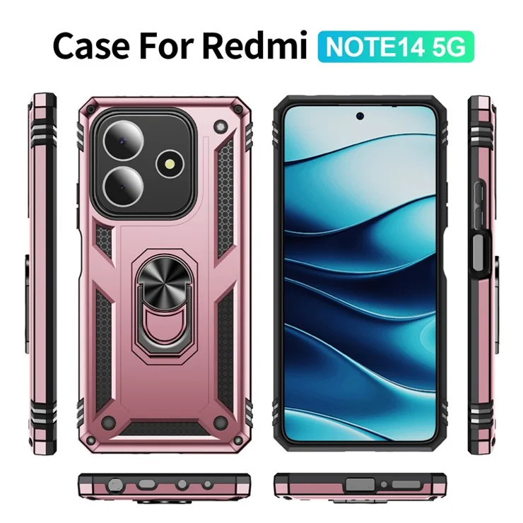 For Xiaomi Redmi Note 14 5G Case PC + TPU Phone Cover with Kickstand - Rose Gold