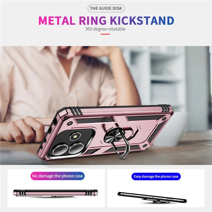 For Xiaomi Redmi Note 14 5G Case PC + TPU Phone Cover with Kickstand - Rose Gold