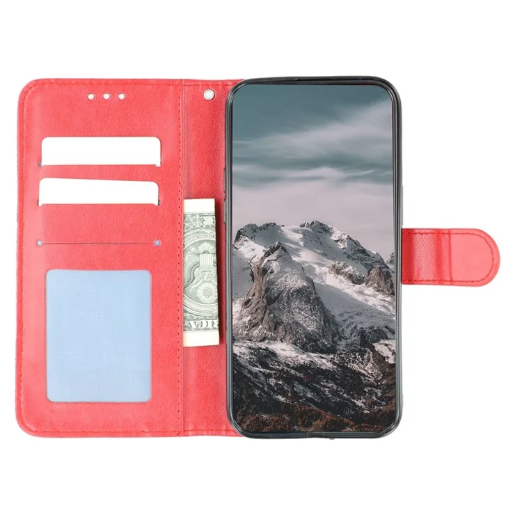 For Xiaomi Poco C61 4G / Redmi A3 4G Case PU Leather Mandala Imprinted Design Wallet Phone Cover - Red