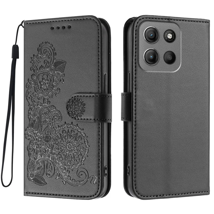 For Motorola Moto G15 Power 4G / Motorola Moto G15 4G Phone Cases Mandala Flower Leather Wallet Mobile Cover With Strap - Black - View #7