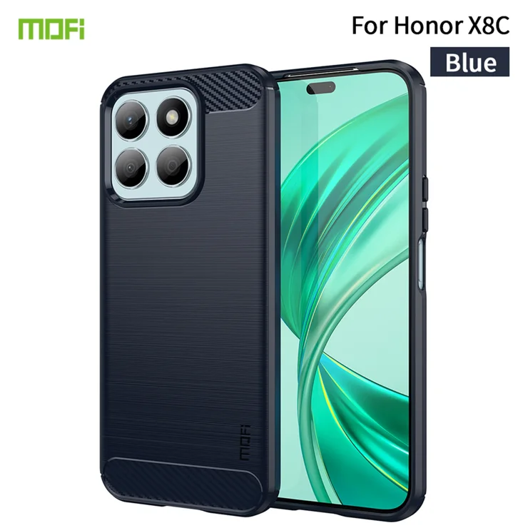 For Honor X8b 4G / Honor X8c 4G Back Cover MOFI Brushed Texture Carbon Fiber Soft TPU Case - Blue