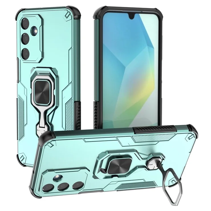 For Samsung Galaxy A16 5G / 4G Case Rotatable Ring Kickstand PC + TPU Shockproof Phone Cover - Green