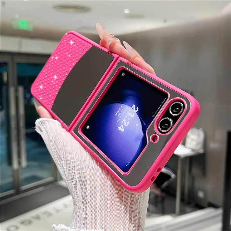 For Samsung Galaxy Z Flip6 5G Case Mirror Surface TPU + PC Shockproof Phone with Metal Lens Frame - Rose