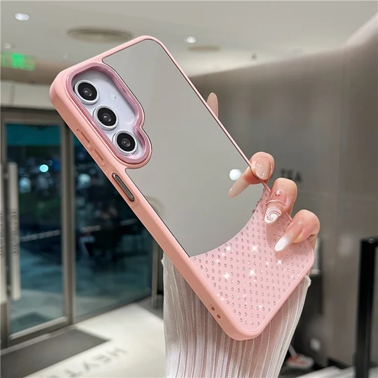 For Samsung Galaxy S25+ / S24+ Case Mirror Surface TPU + PC Shockproof Phone with Metal Lens Frame - Pink