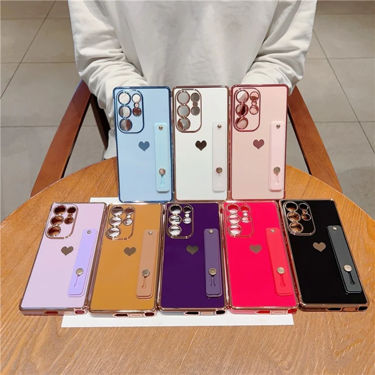 For Samsung Galaxy S25 Ultra Case with Strip Kickstand Electroplating Edge Love Heart Soft TPU Phone Cover - Blue