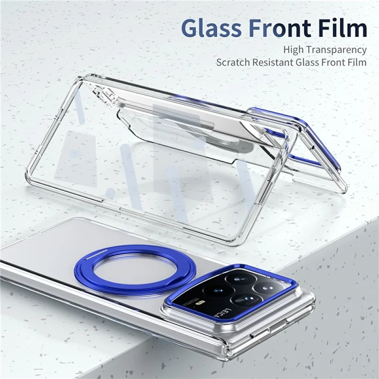 For Xiaomi Mix Fold 4 5G Case Magnetic Kickstand Clear PC Phone Cover with HD Screen Film - Blue