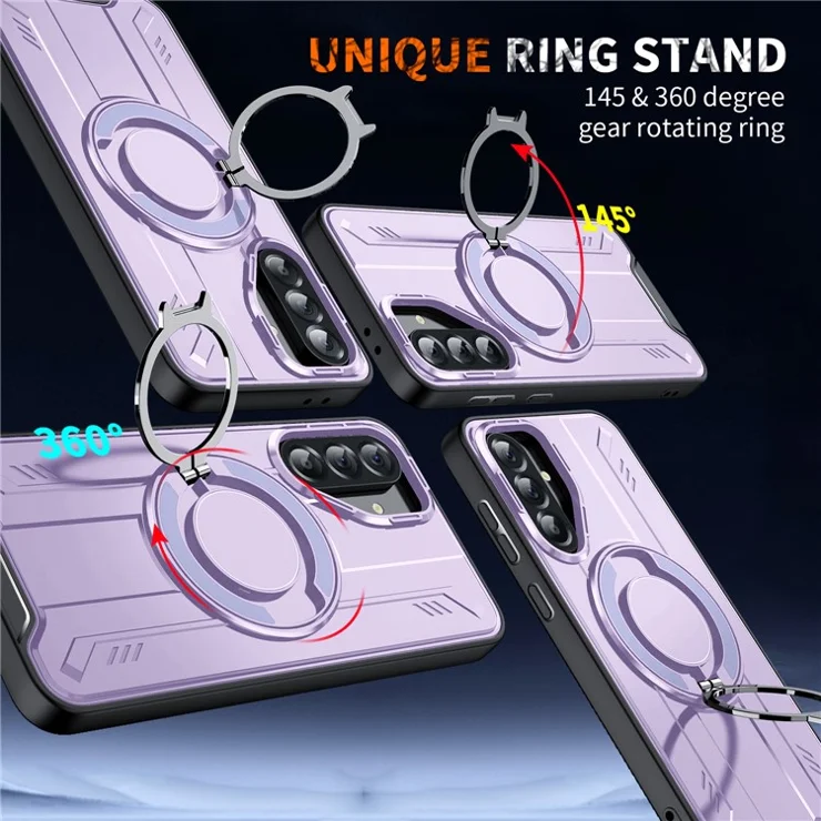 For Samsung Galaxy A56 5G Case Compatible with MagSafe Rotating Ring Kickstand PC + TPU Shockproof Phone Cover - Purple