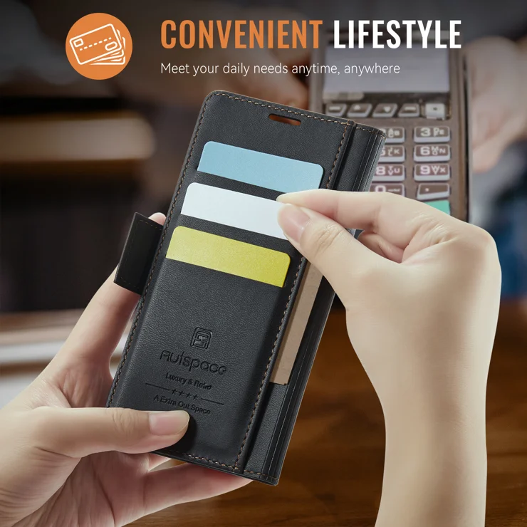 For Google Pixel 9a Case AUTSPACE A11 RFID Blocking Retro Leather Cell Phone Wallet Cover - Black