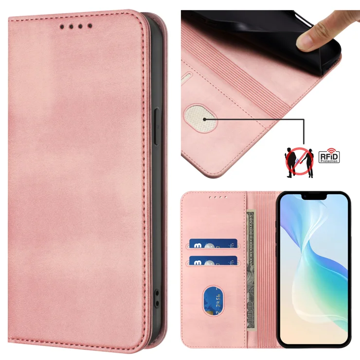 For iPhone 16 Pro Wallet Cases Retro Texture RFID Blocking Leather Phone Cover - Pink