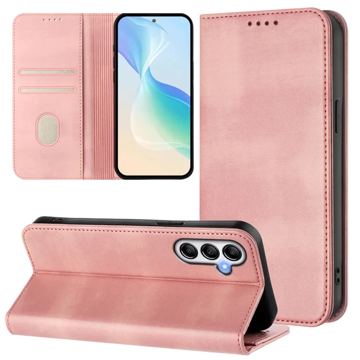 For Samsung Galaxy A35 5G Wallet Cases Retro Texture RFID Blocking Leather Phone Cover - Pink
