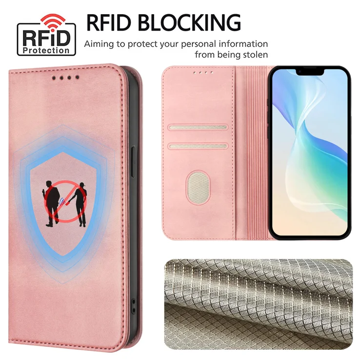 For Samsung Galaxy A16 4G / Galaxy A16 5G Wallet Cases Retro Texture RFID Blocking Leather Phone Cover - Pink