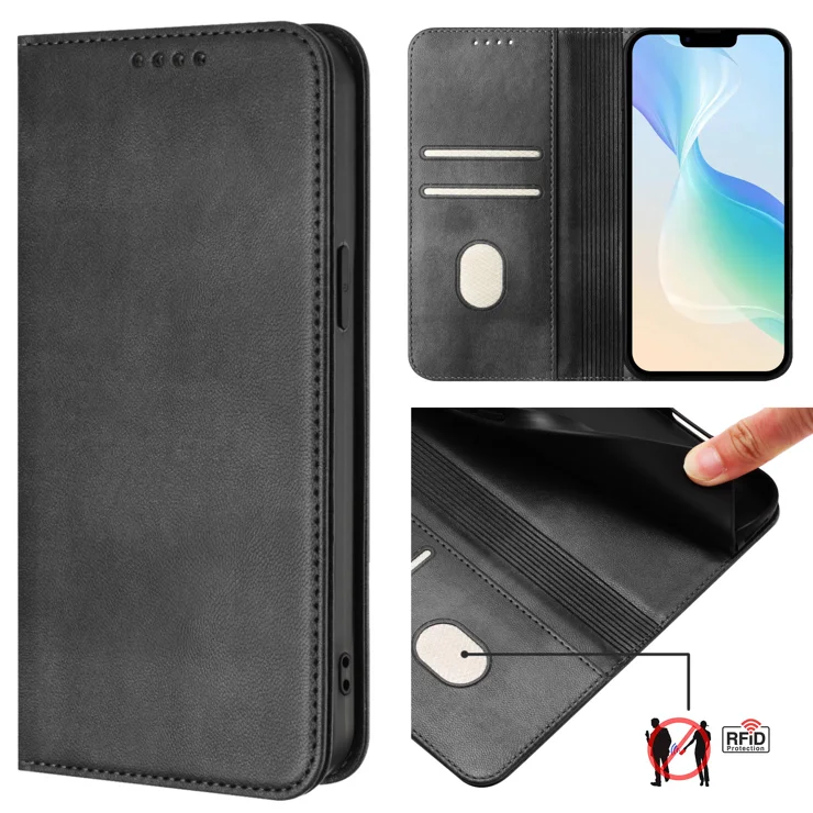 For Motorola Edge 40 Neo 5G Wallet Cases Retro Texture RFID Blocking Leather Phone Cover - Black