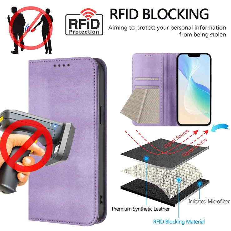 For Google Pixel 8 Pro Wallet Cases Retro Texture RFID Blocking Leather Phone Cover - Light Purple