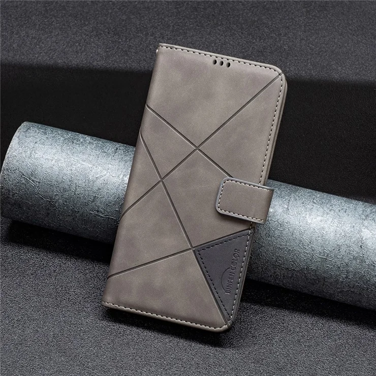 BINFEN COLOR For TECNO Camon 40 Pro 5G Phone Cases Wallet Stand Geometry Imprinted Leather Cover - Grey