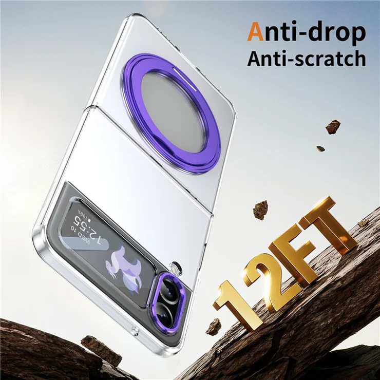 For Samsung Galaxy Z Flip3 5G Case Magnetic Kickstand Clear PC Phone Cover with HD Screen Film - Purple