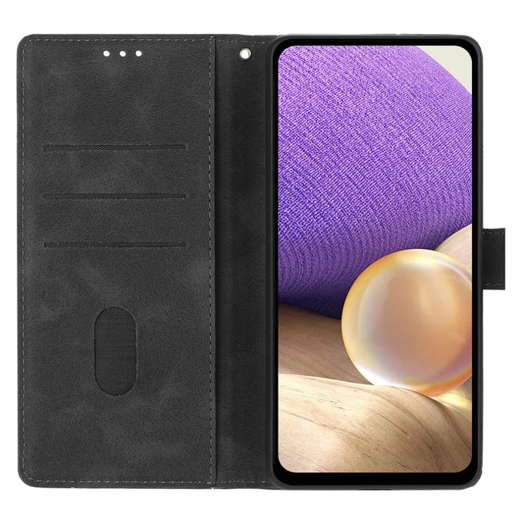 For Samsung Galaxy A15 5G / 4G Case Wallet Stand Imprinted Triangle Pattern Leather Phone Flip Cover - Black
