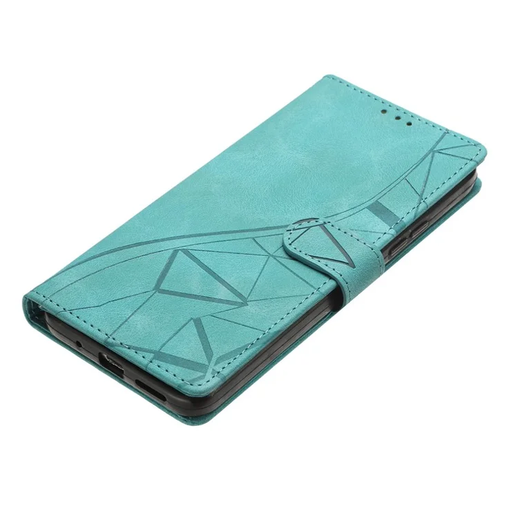 For Samsung Galaxy A15 5G / 4G Case Wallet Stand Imprinted Triangle Pattern Leather Phone Flip Cover - Green