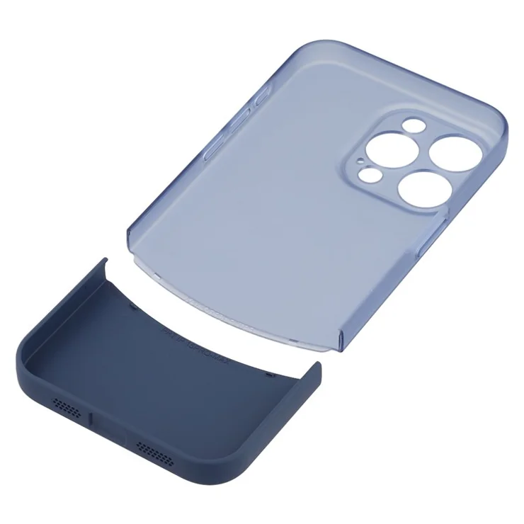 For iPhone 15 Pro Case Dual Color Splicing Matte PC Phone Cover Precise Cutouts - Transparent Blue + Sapphire