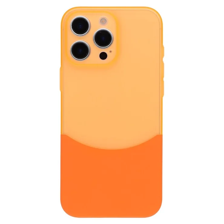 For iPhone 14 Pro Max Case Dual Color Splicing Matte PC Phone Cover Precise Cutouts - Transparent Orange + Orange