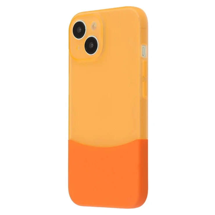 For iPhone 14 Case Dual Color Splicing Matte PC Phone Cover Precise Cutouts - Transparent Orange + Orange
