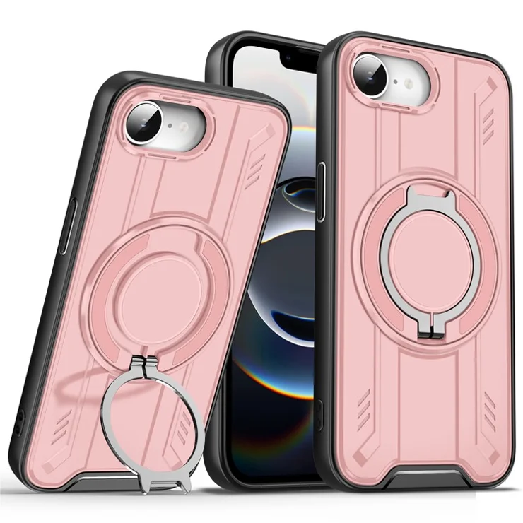 Bulk Purchasing For iPhone 16e Case Compatible with MagSafe Rotating Ring Kickstand PC + TPU Shockproof Phone Cover - Pink