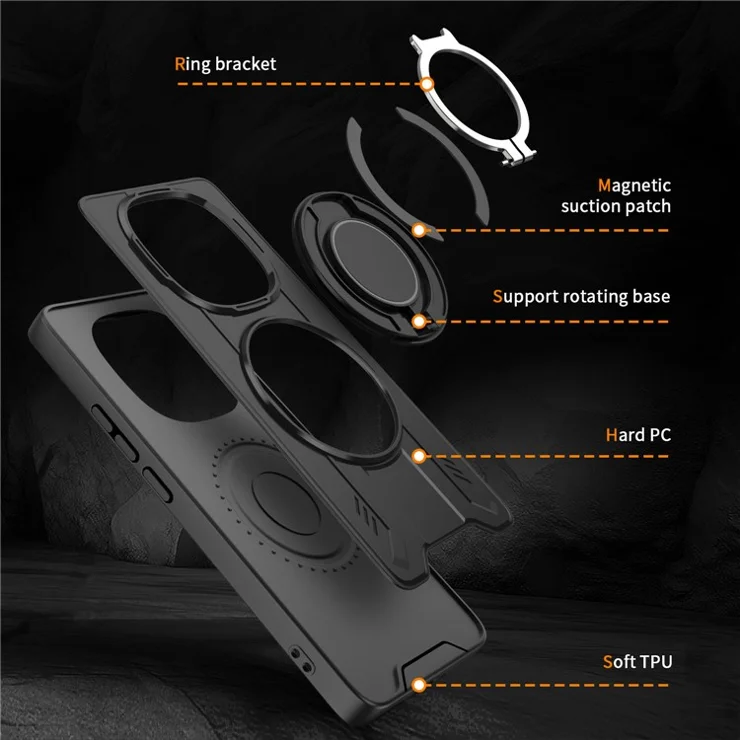 Bulk Purchasing For Xiaomi Redmi Note 14 Pro+ 5G Case Compatible with MagSafe Rotating Ring Kickstand PC + TPU Shockproof Phone Cover - Pink