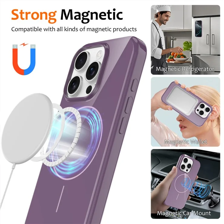 Bulk Purchasing For iPhone 14 Pro Max Magnetic Case Compatible with MagSafe TPU Phone Back Cover with Lanyard - Purple