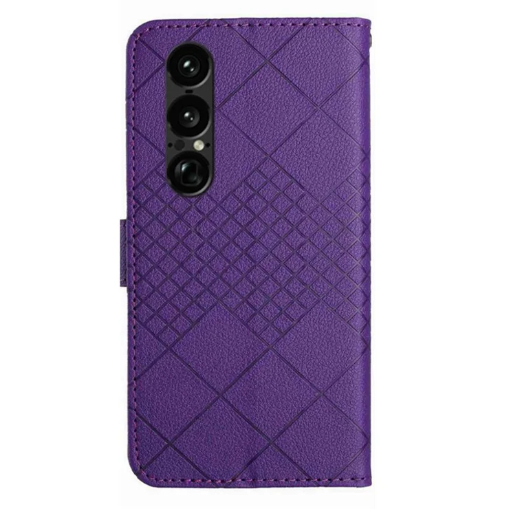 For Sony Xperia 1 VII Case Wallet Imprint PU Leather Flip Folio Phone Cover - Dark Purple